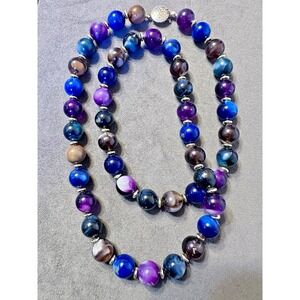 Vintage Multi-Colored Plastic‎ Beaded Statement Necklace W/ Gold Accent Beads